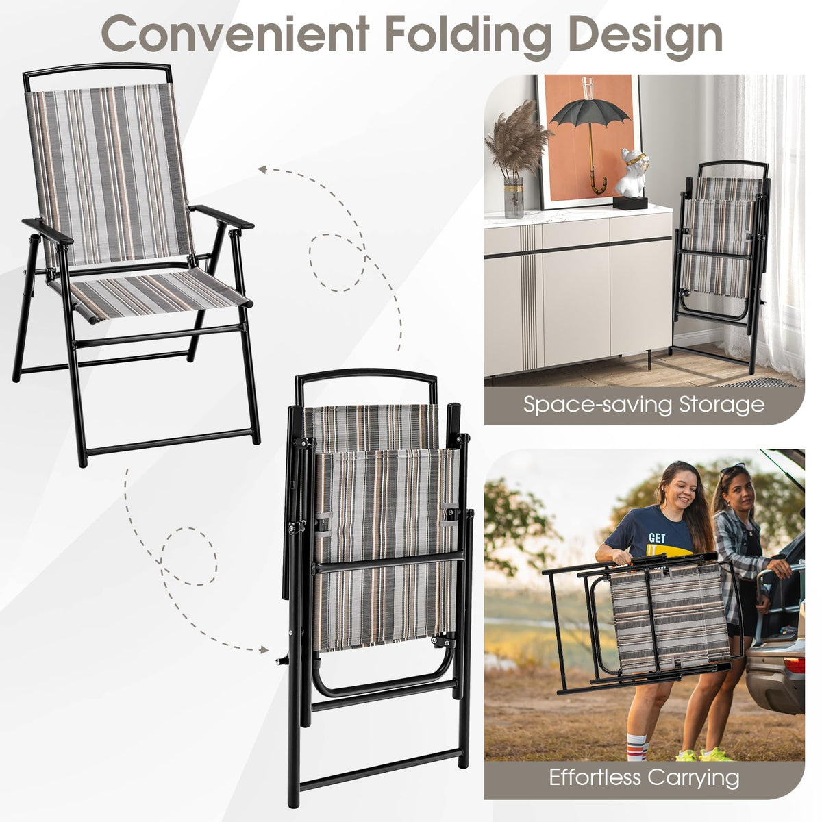 Patio Chairs Set of 2 Folding Armrests Metal Frame R669246