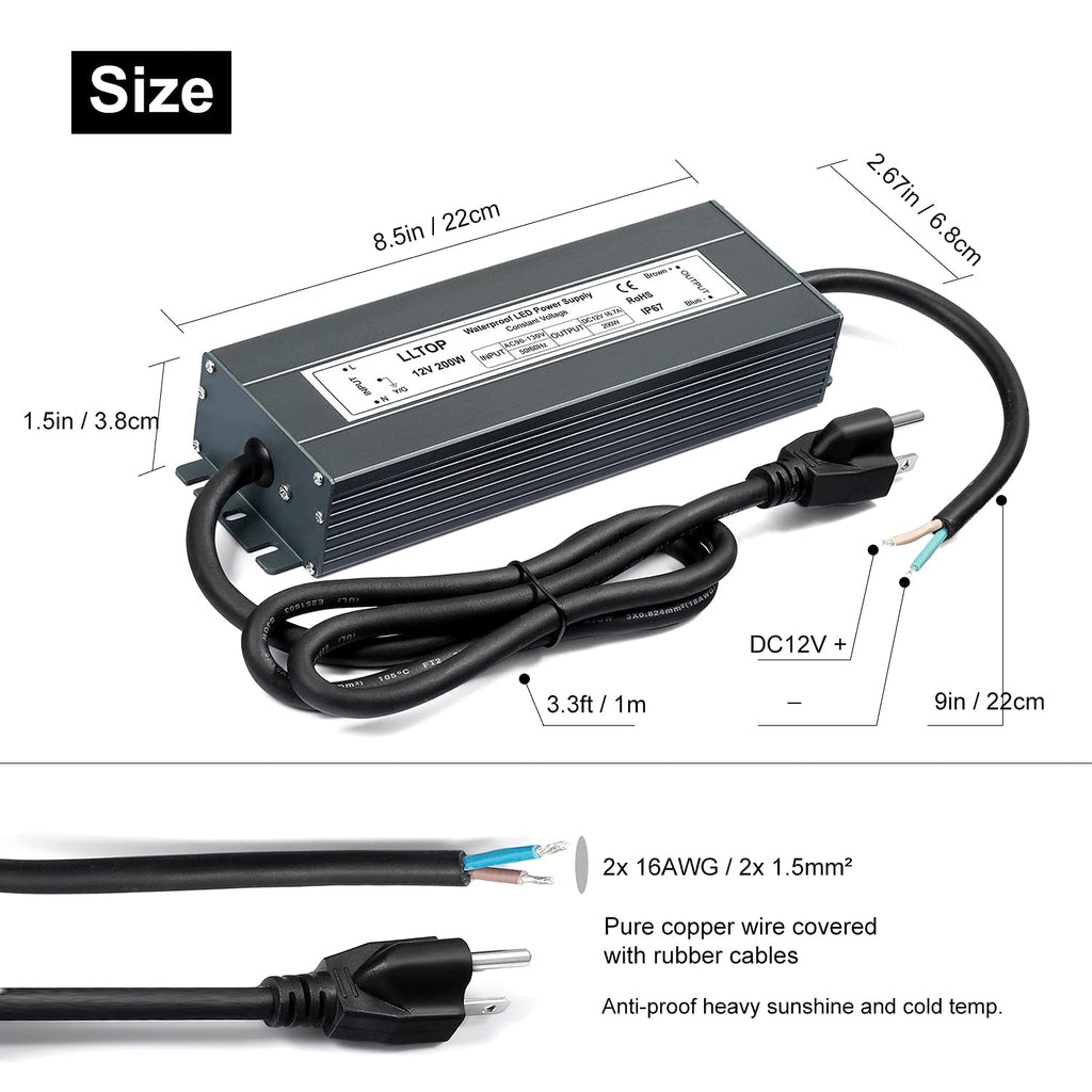 12V DC Waterproof IP67 Power Supply 200W 16.7A S749