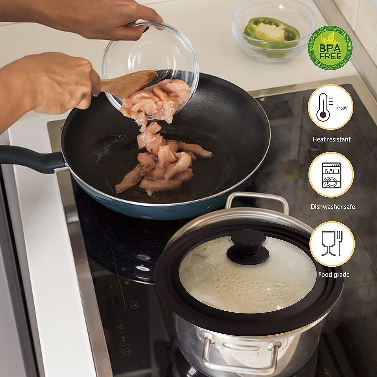 Universal Lid for Pots Pans and Skillets with Silicone Rim and Tempered Glass H41557