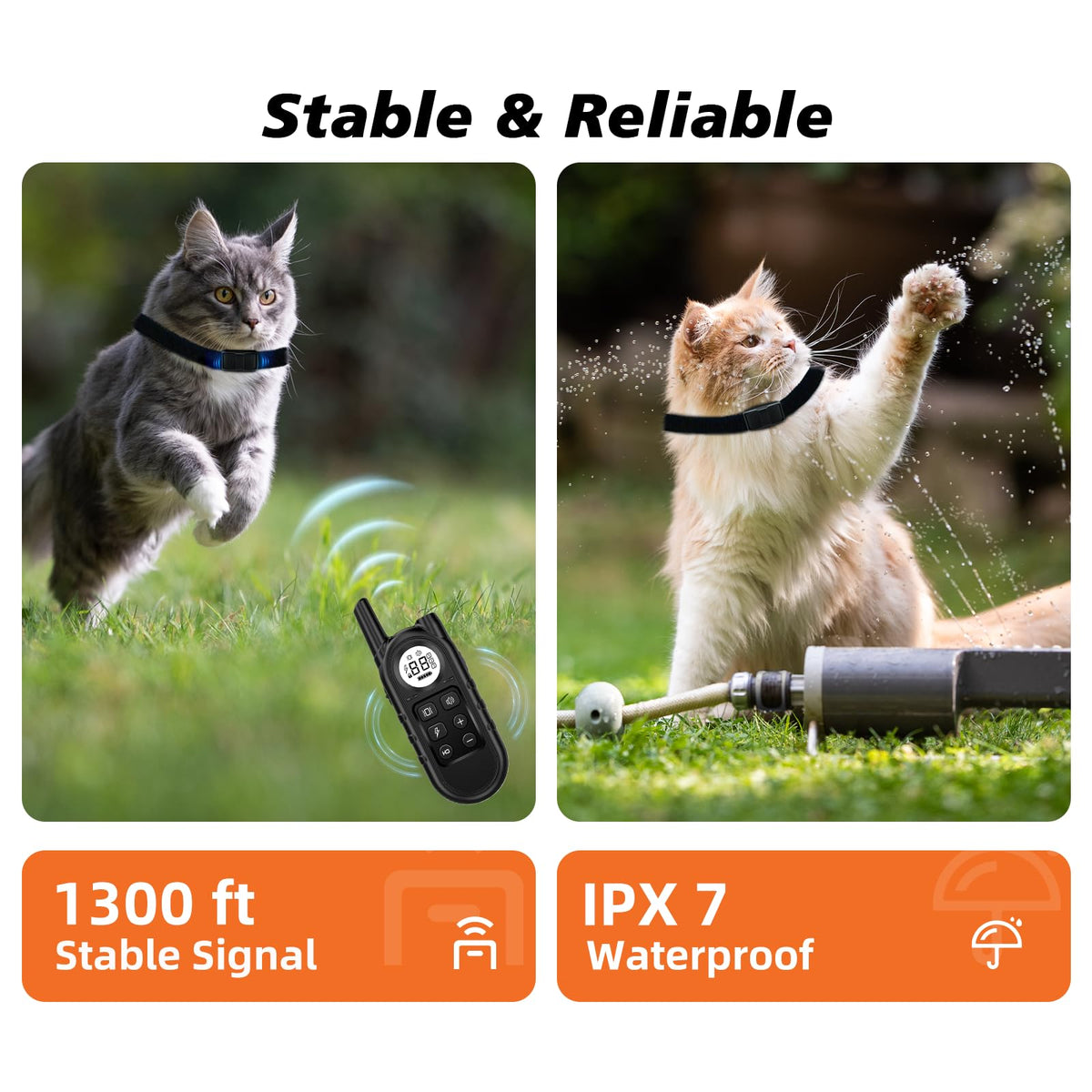 Black Waterproof Rechargeable Cat Training Collar with Remote I4613