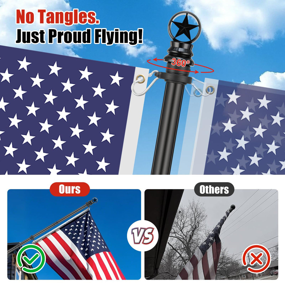 5ft Stainless Steel Flagpole with 3x5 Embroidered US Flag Q622