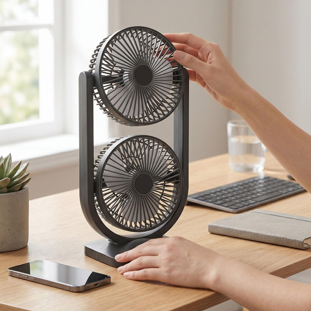 Portable USB Rechargeable 2 in 1 Dual Head Desk Fan E26343