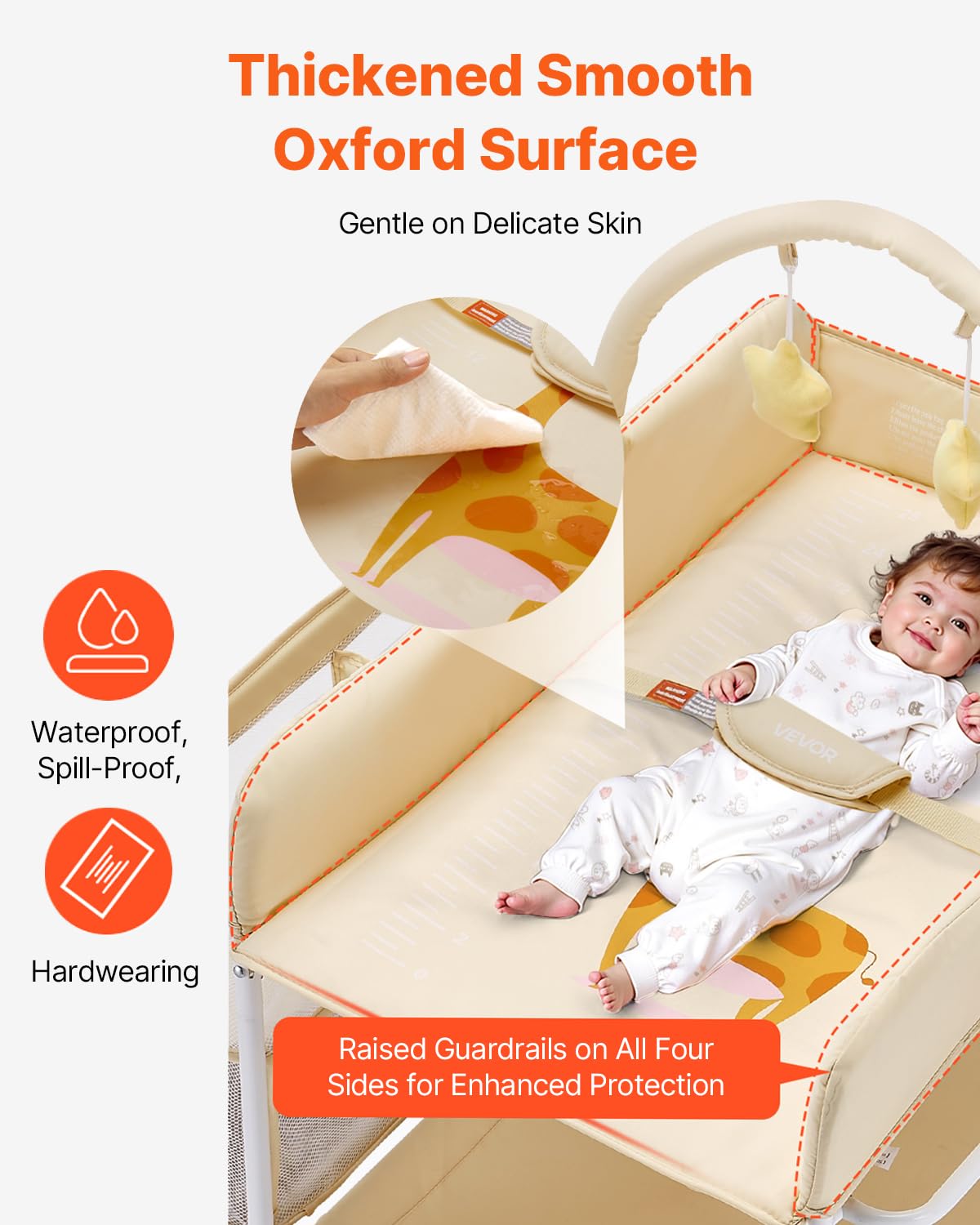 Light Beige Foldable Baby Changing Table with 2 Fabric Drawers S1705