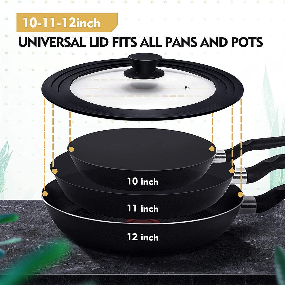Universal Lid for Pots Pans and Skillets with Silicone Rim and Tempered Glass H41557