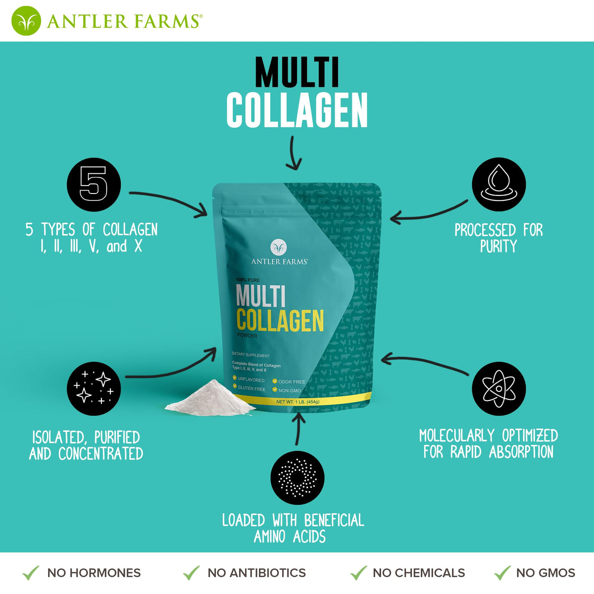 Multi Collagen Protein Powder 5 Types Unflavored 1 lb T461