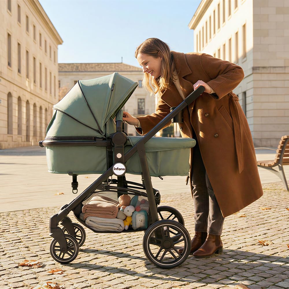 2 in 1 Reversible Bassinet Stroller with Canopy and Storage Basket H26708
