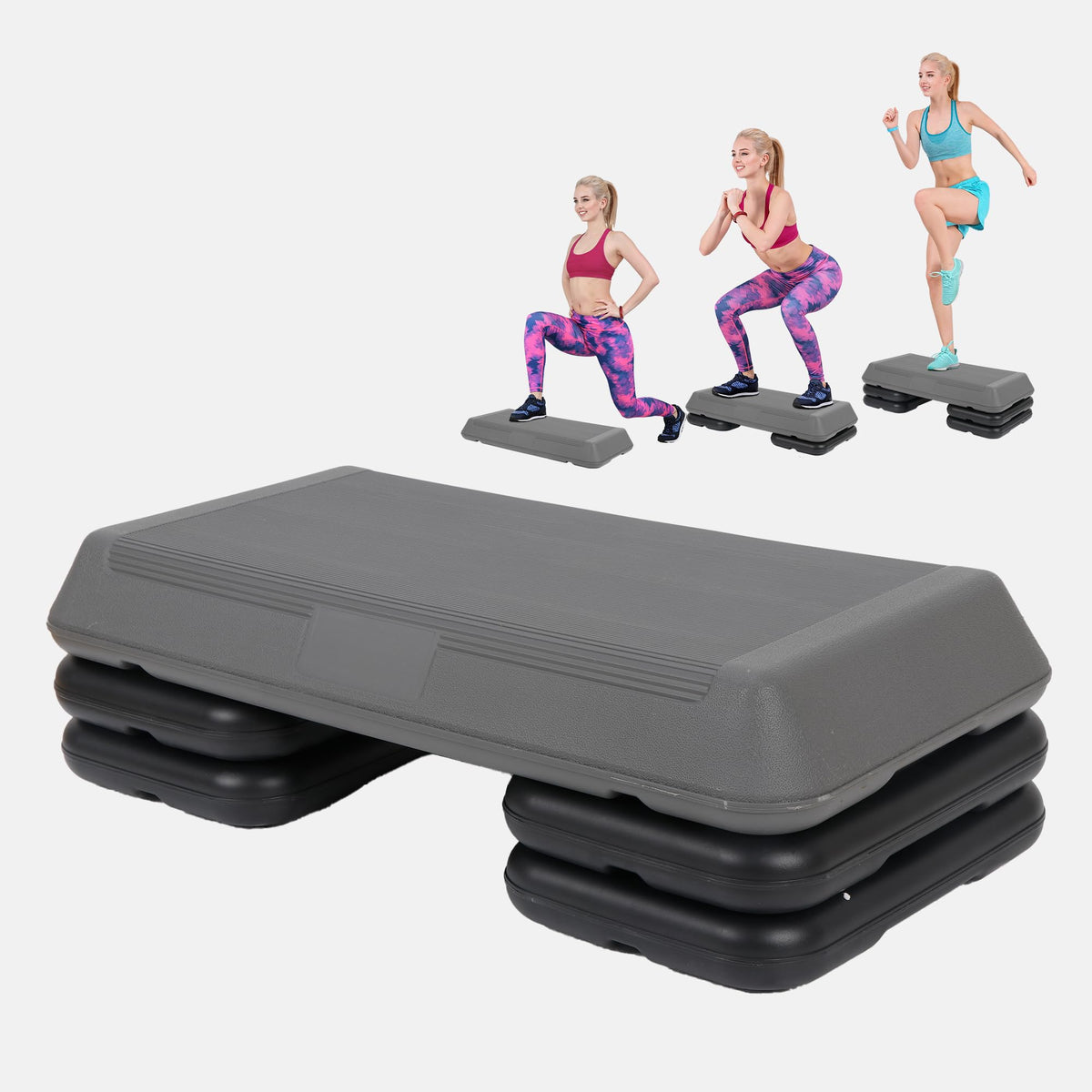 Adjustable Aerobics Platform with 4 Risers Black/Gray Z359