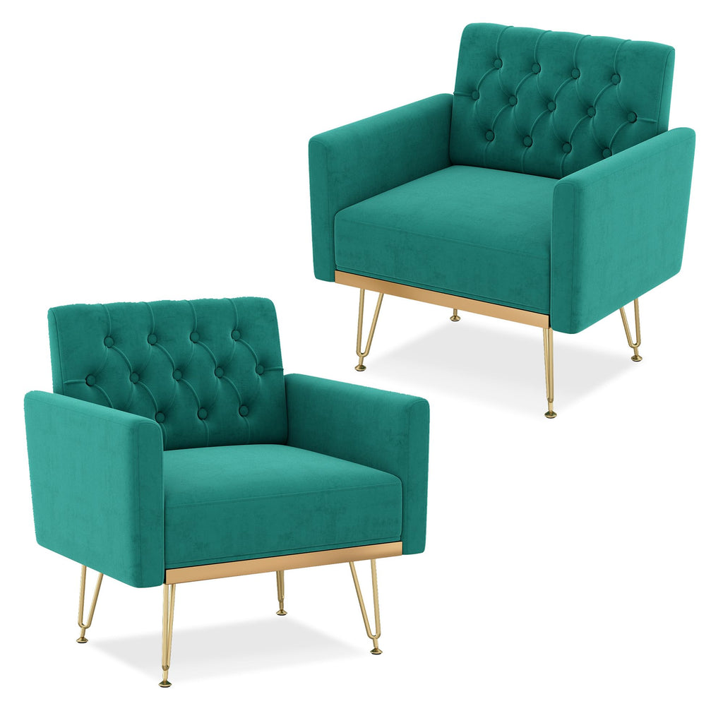 Oversized Velvet Tufted Accent Chair with Gold Legs Z27396