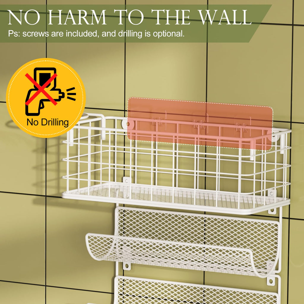 Wall-Mounted Hair Dryer Holder 4-Shelf White R4839
