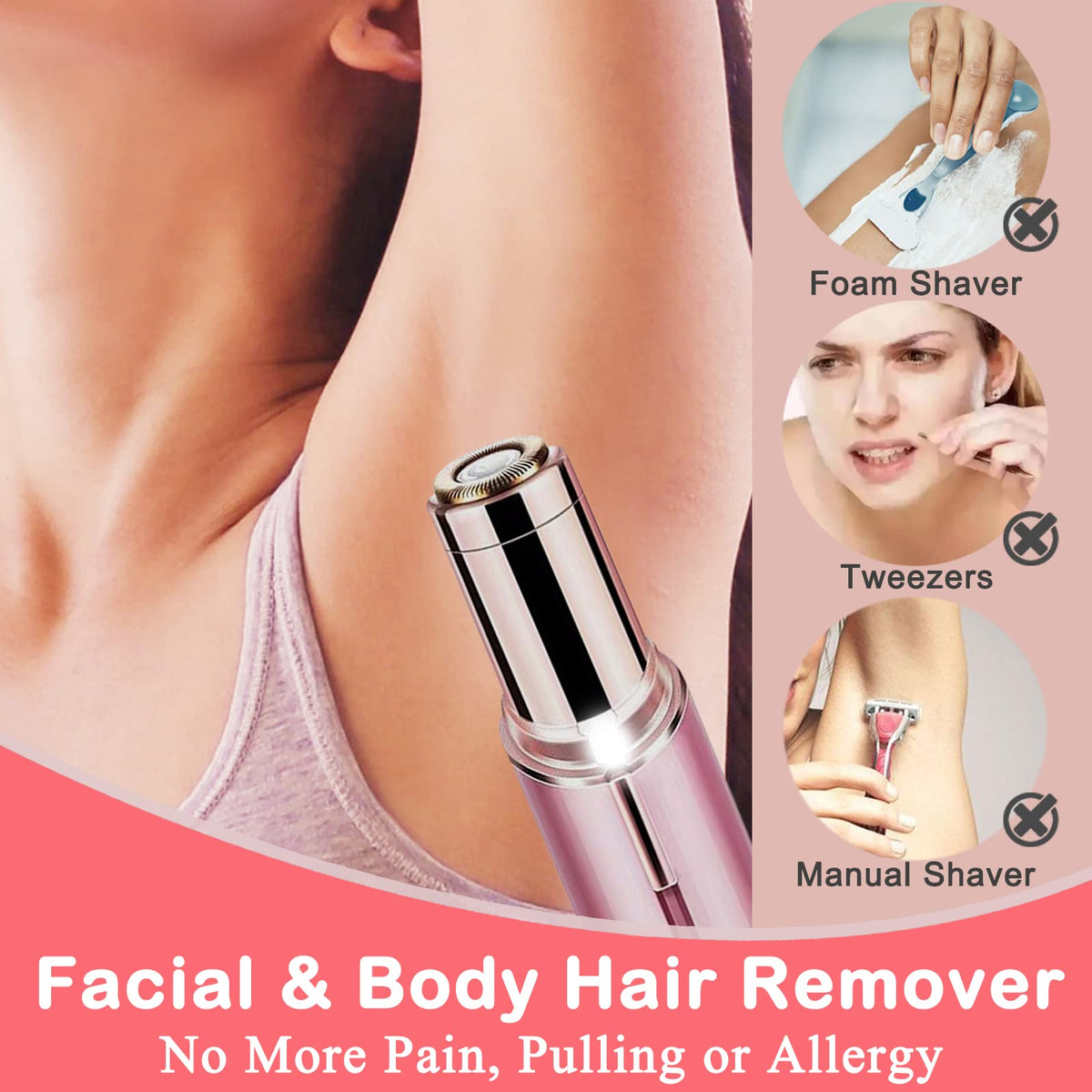 Pink Portable Electric Facial Hair Remover H132