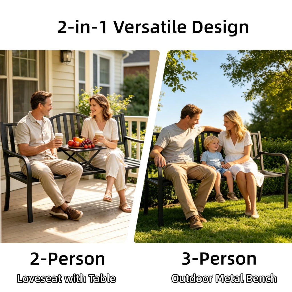 59 Inches Metal Outdoor Bench with Pull-Out Table T5959