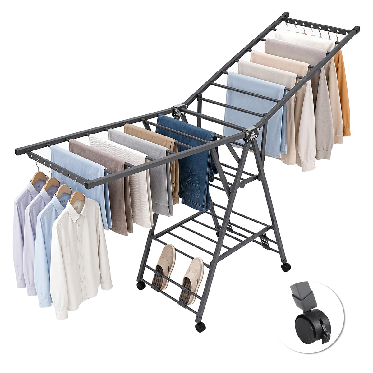 Foldable Metal Clothes Drying Rack with Wheels A239