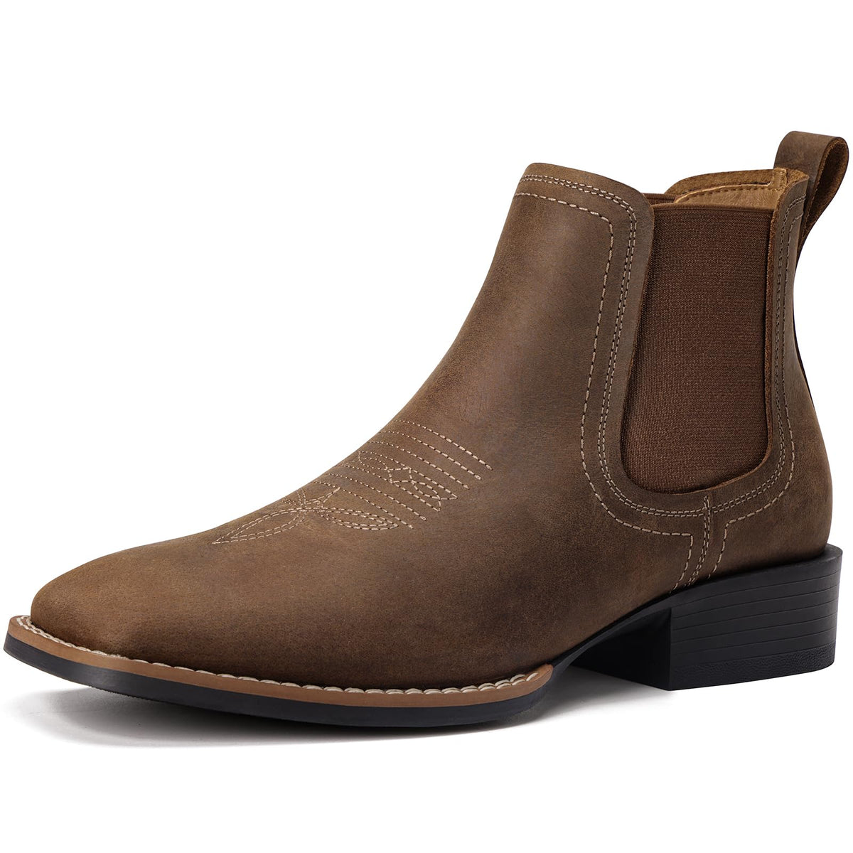 Western Cowboy Boots Square Toe Chelsea Ankle Boots A6590