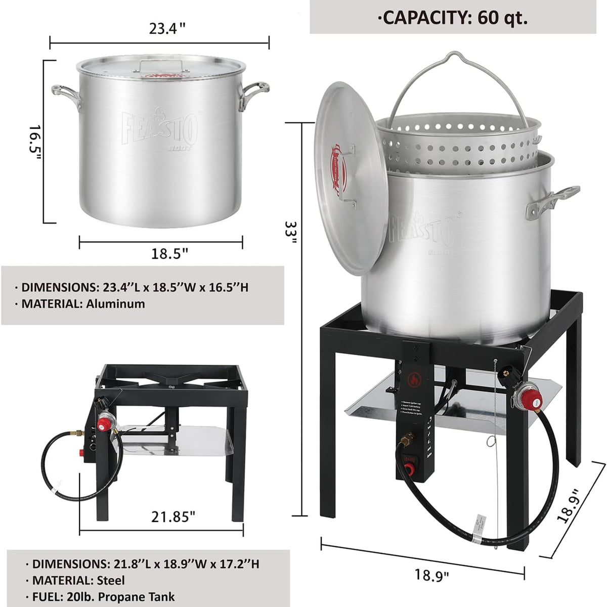 60QT Seafood Boil Pot with Basket and Burner N58277