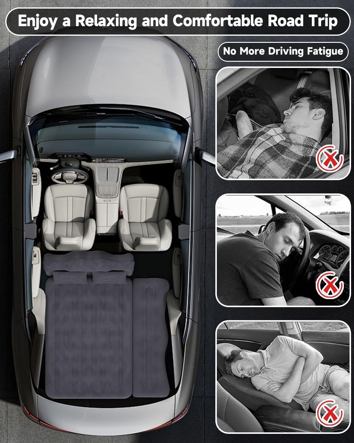 Inflatable Car Air Mattress with Pump & Pillows F302