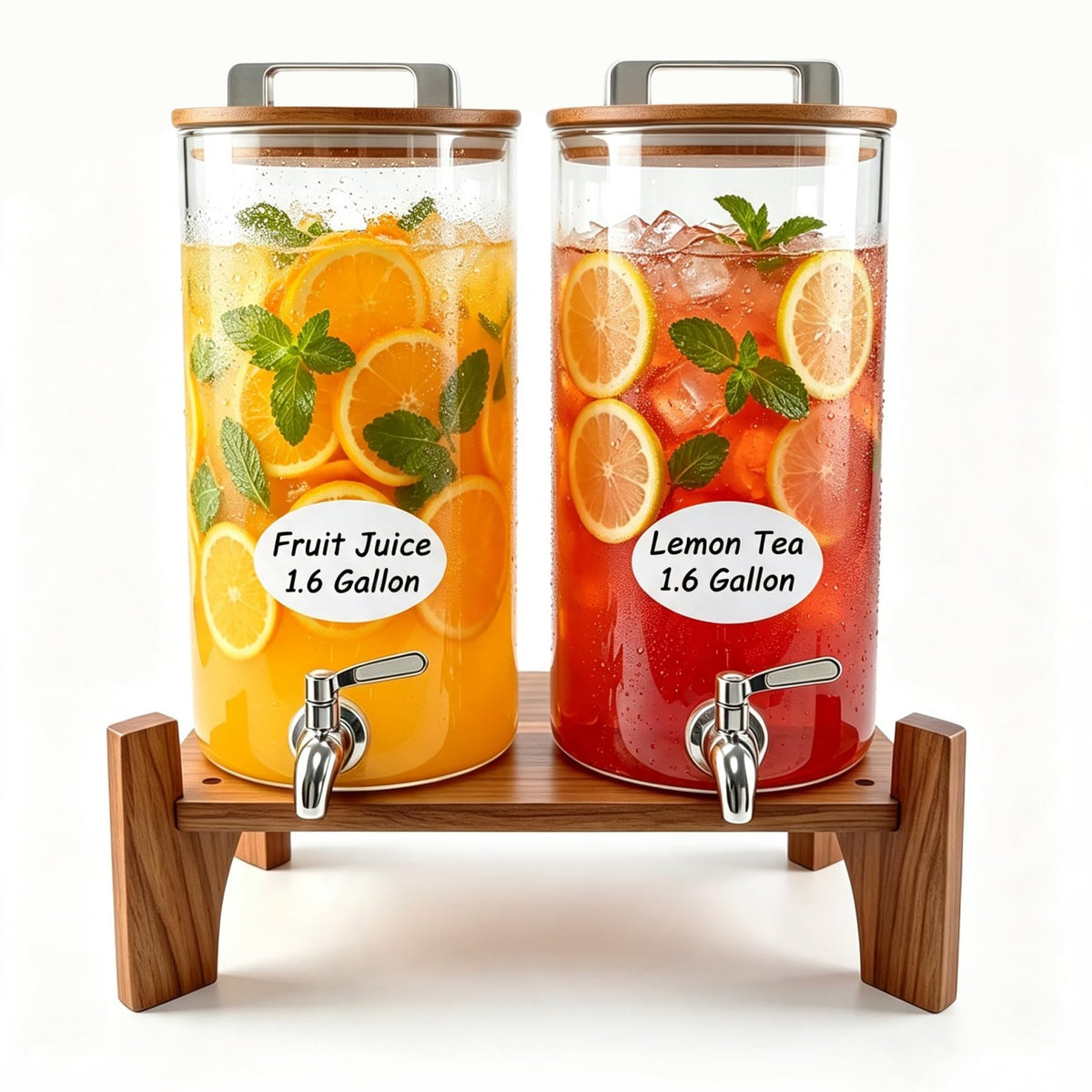 Glass Drink Dispenser with Wood Stand 1.6 Gallon C1874