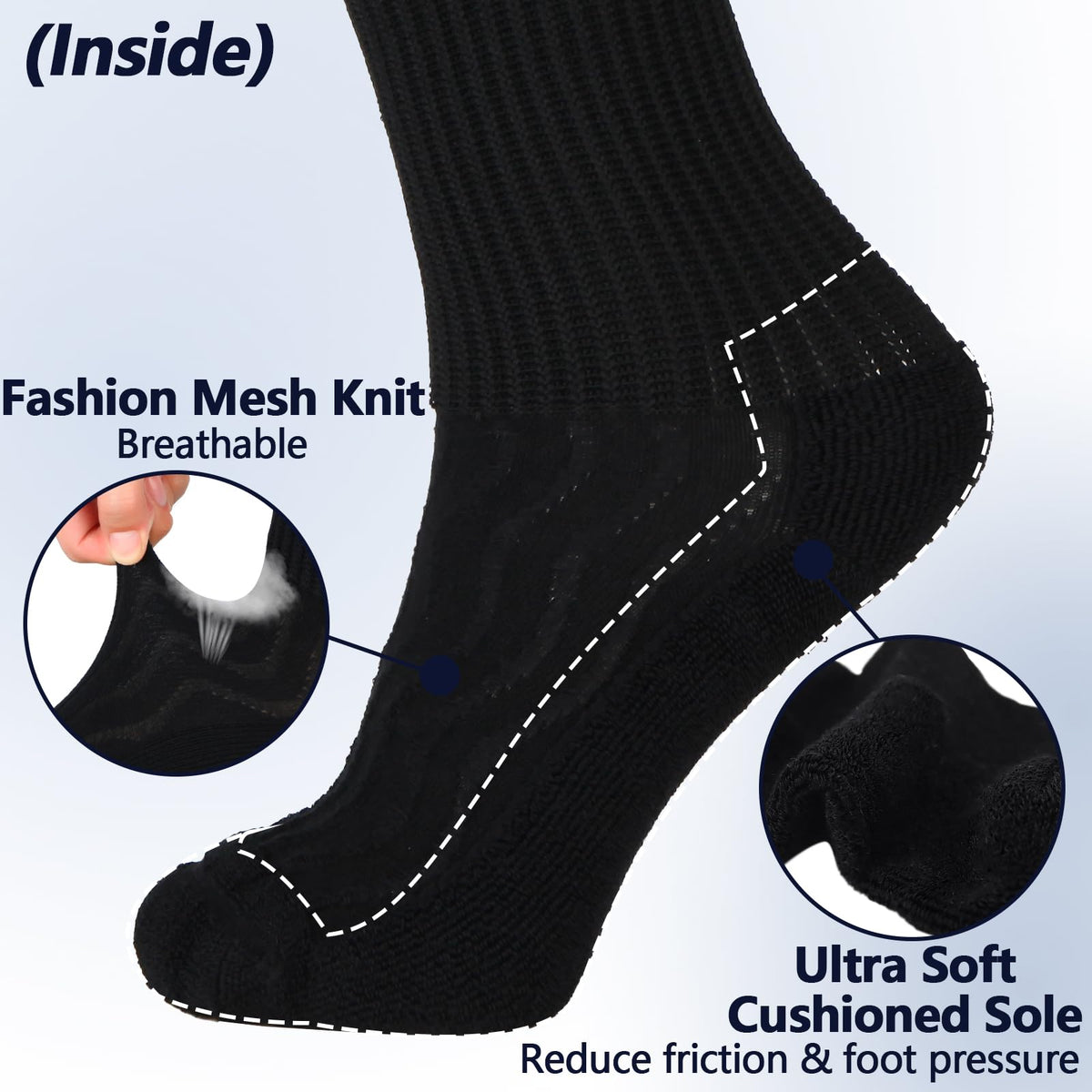 Bamboo Viscose Non-Binding Moisture Wicking Crew Socks With Seamless Toe V948