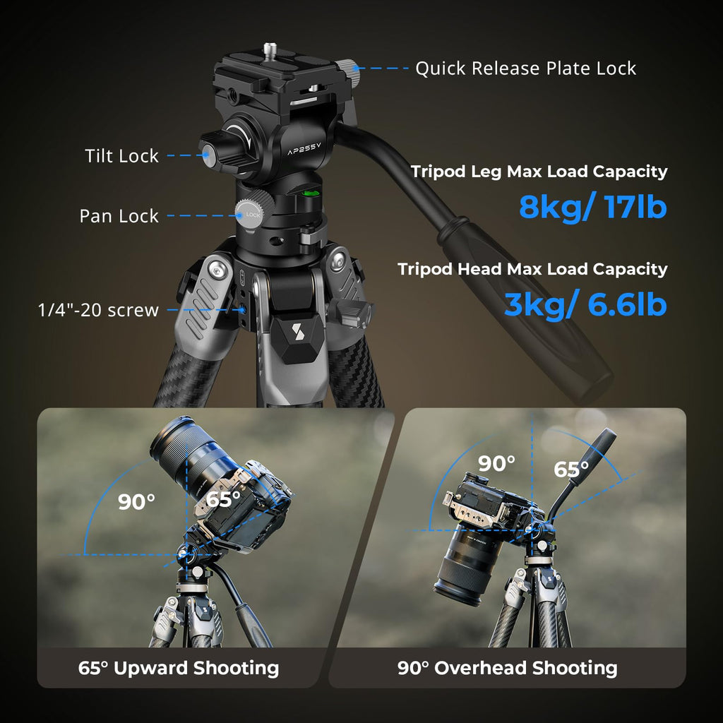 Carbon Fiber Video Tripod with Fluid Head A455
