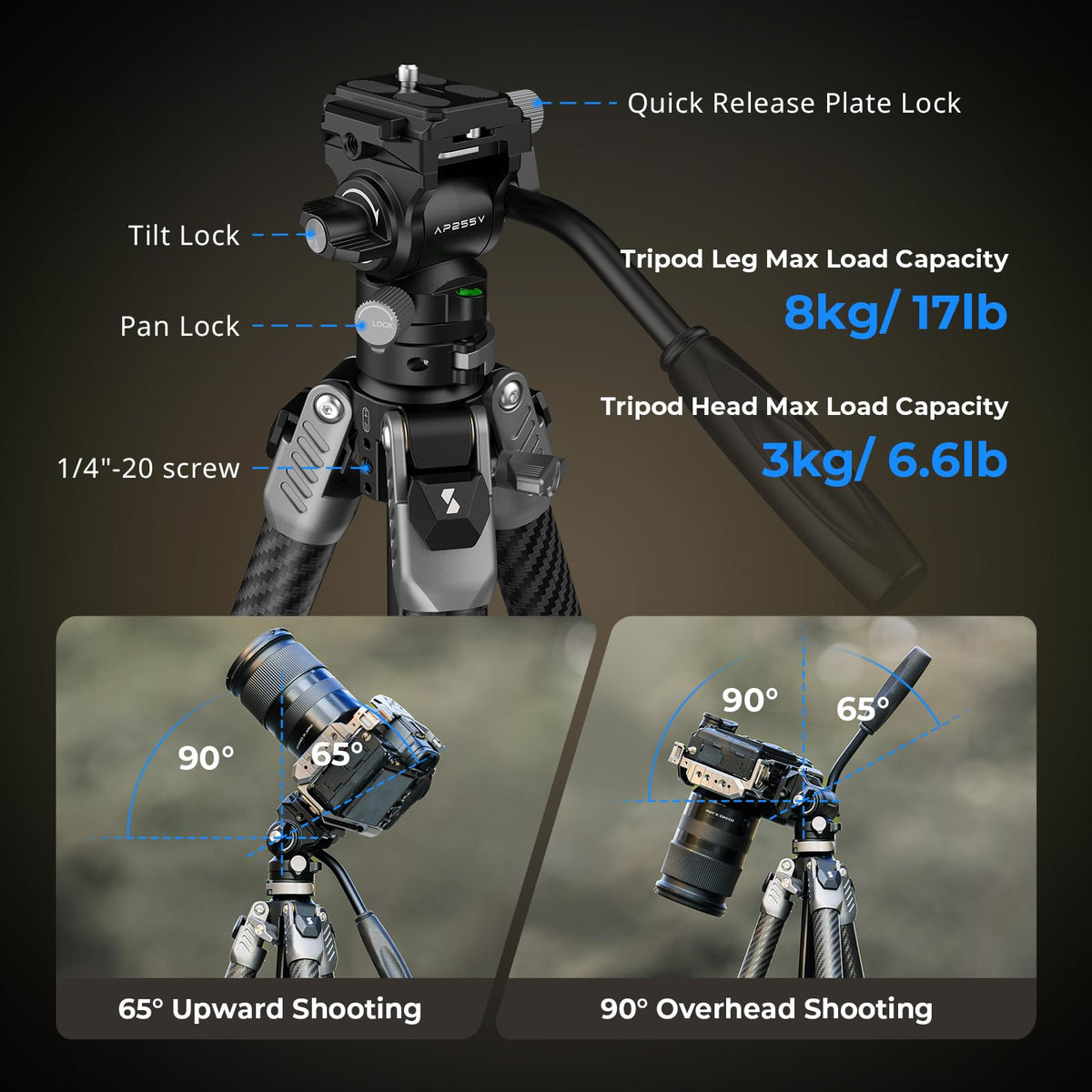 Carbon Fiber Video Tripod with Fluid Head A455