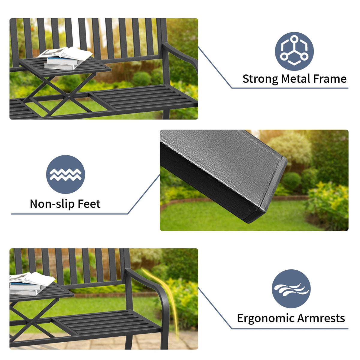 59 Inches Metal Outdoor Bench with Pull-Out Table T5959