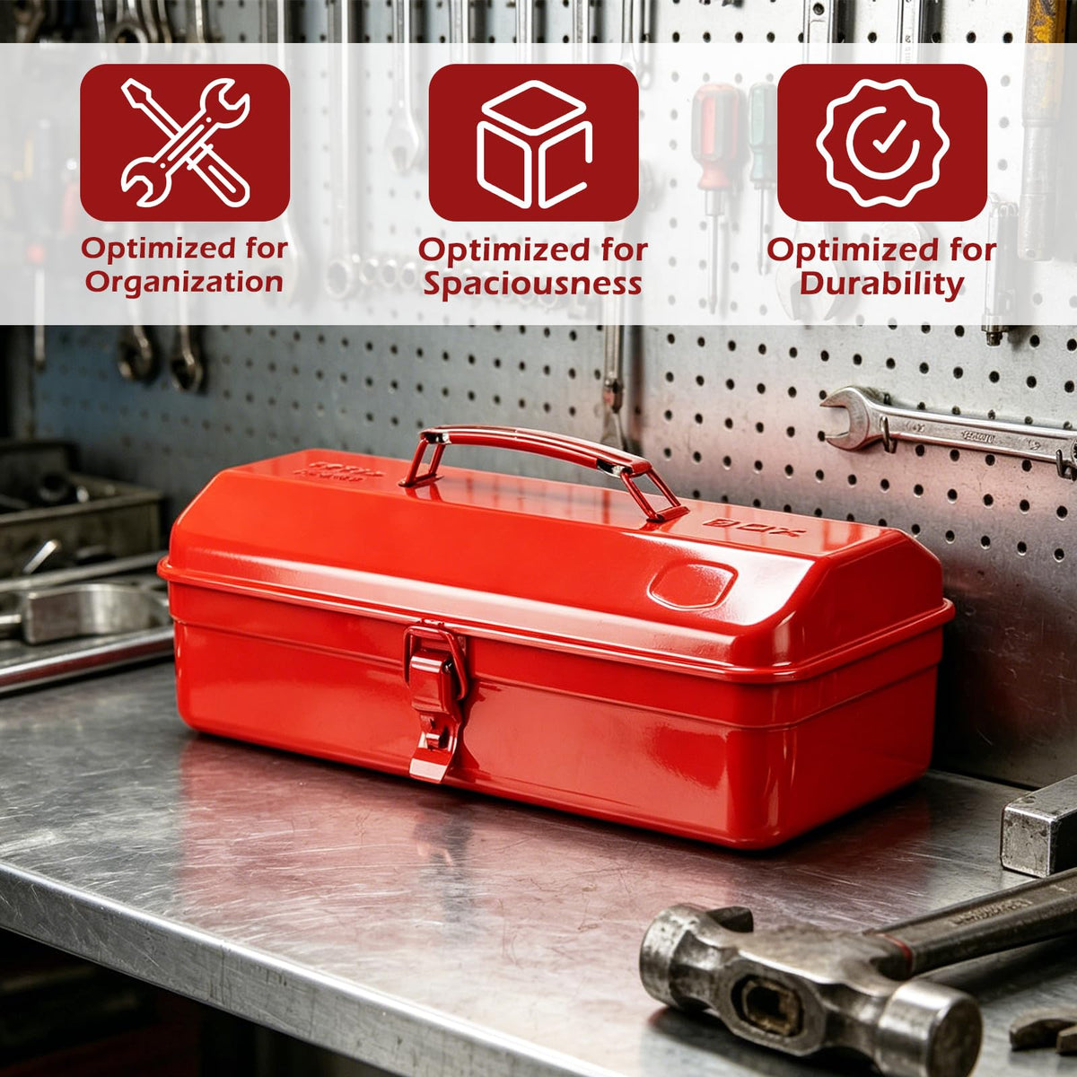 14 Inch Red Metal Tool Box with Latch and Handle U145