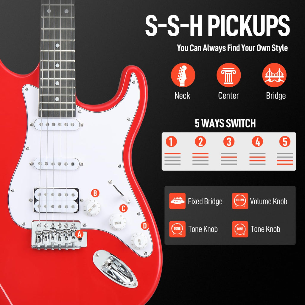 39 Inch Red Electric Guitar Kit with Amp M1814