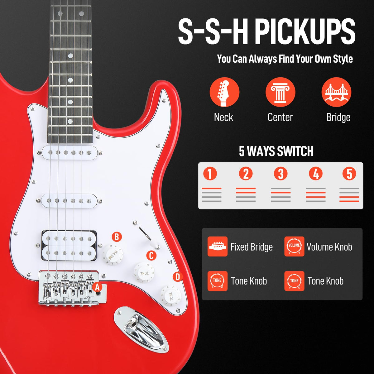 39 Inch Red Electric Guitar Kit with Amp M1814