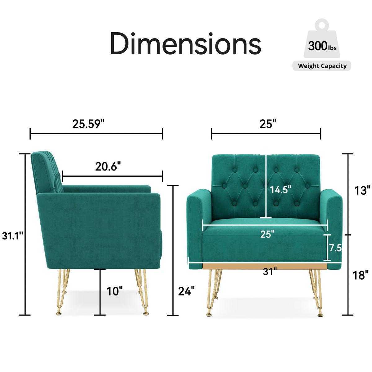 Oversized Velvet Tufted Accent Chair with Gold Legs Z27396