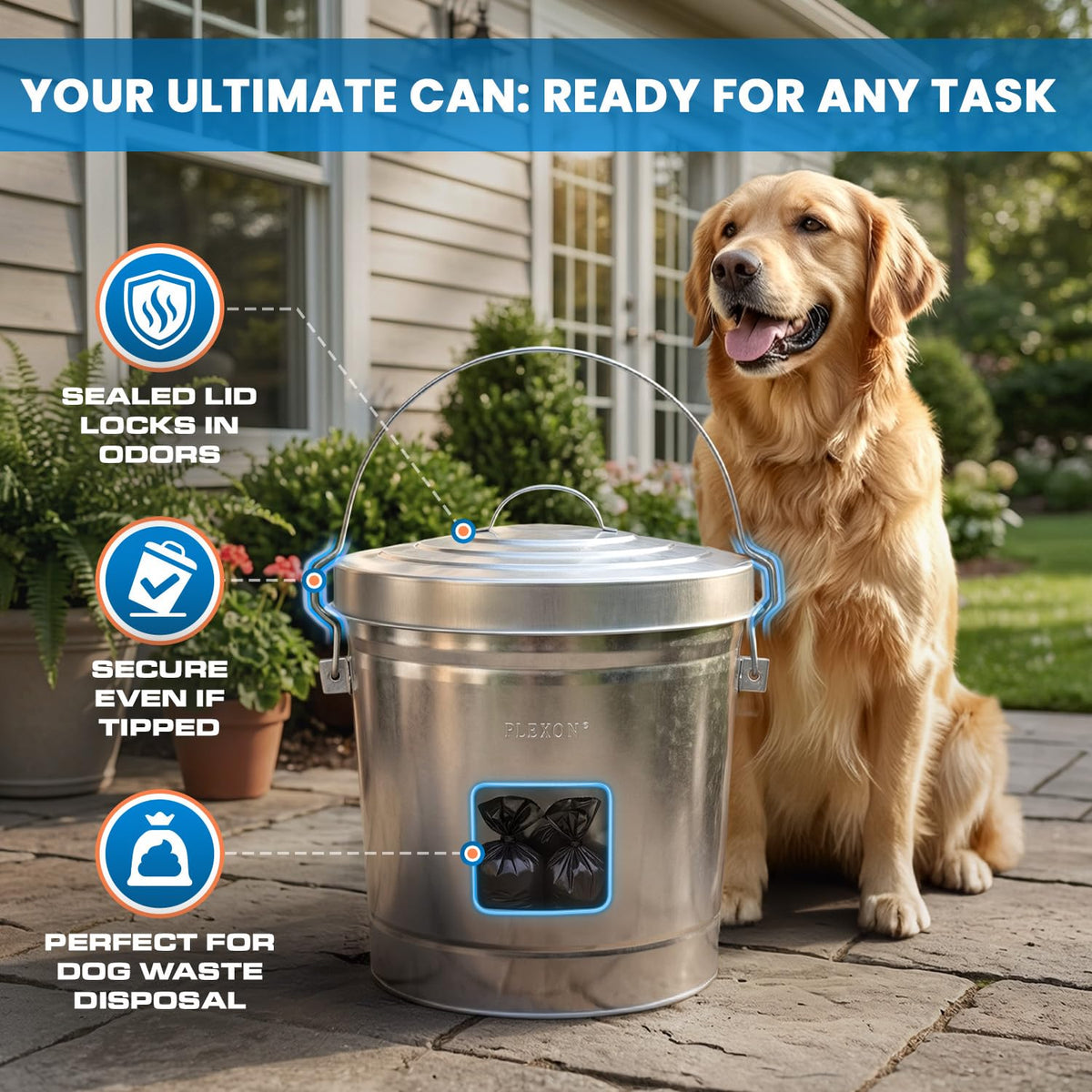 6 Gallon Galvanized Metal Trash Can with Lid J752412