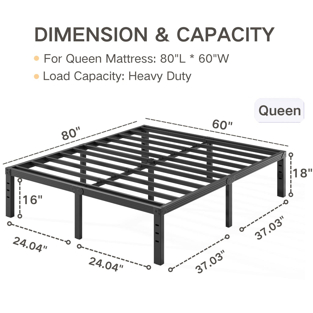 Black 18" Metal Queen Bed Frame B3649