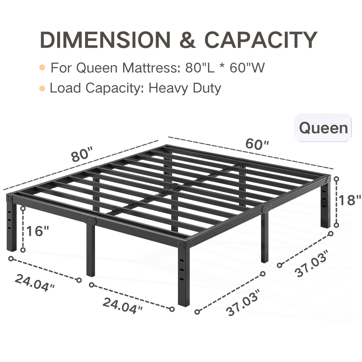 Black 18" Metal Queen Bed Frame B3649