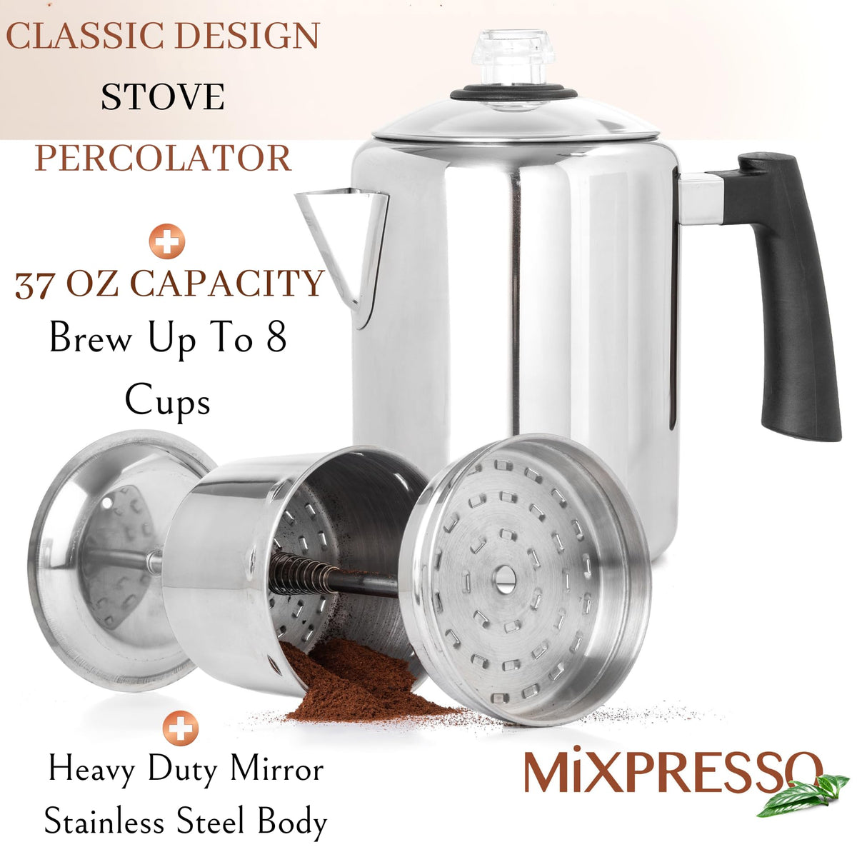 5-8 Cup Stainless Steel Stovetop Coffee Percolator Z4447