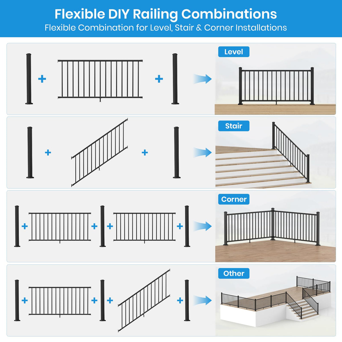 Black Aluminum Deck Railing Kit U4239