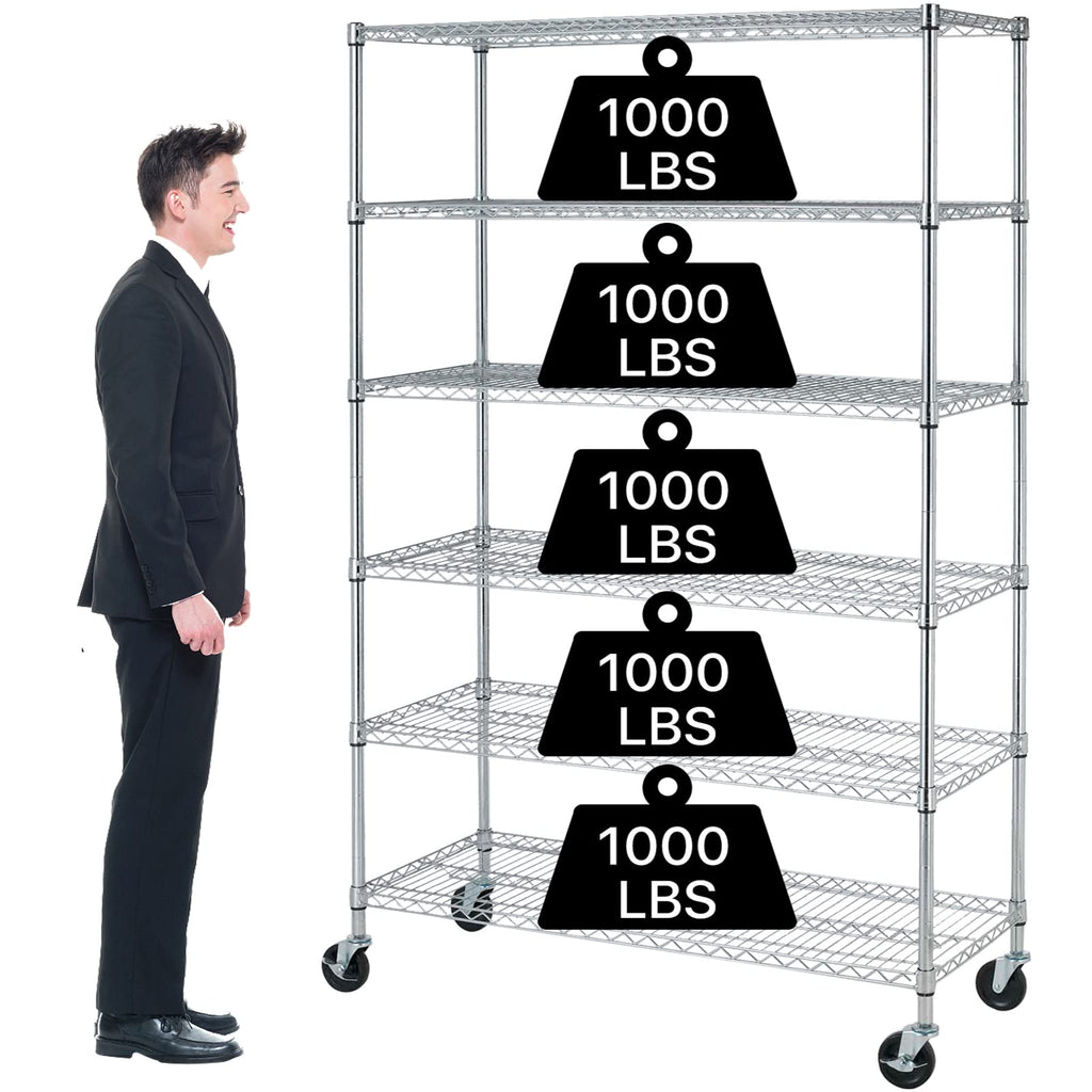 6-Tier Heavy Duty Steel Wire Shelving Unit with Wheels L97006