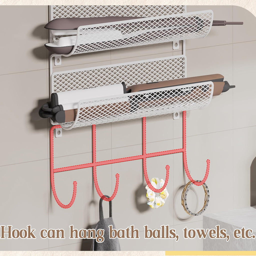 Wall-Mounted Hair Dryer Holder 4-Shelf White R4839
