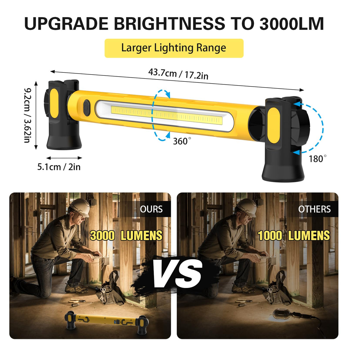 Magnetic Work Light Bar, 6000mAh 3000LM Rechargeable U195852