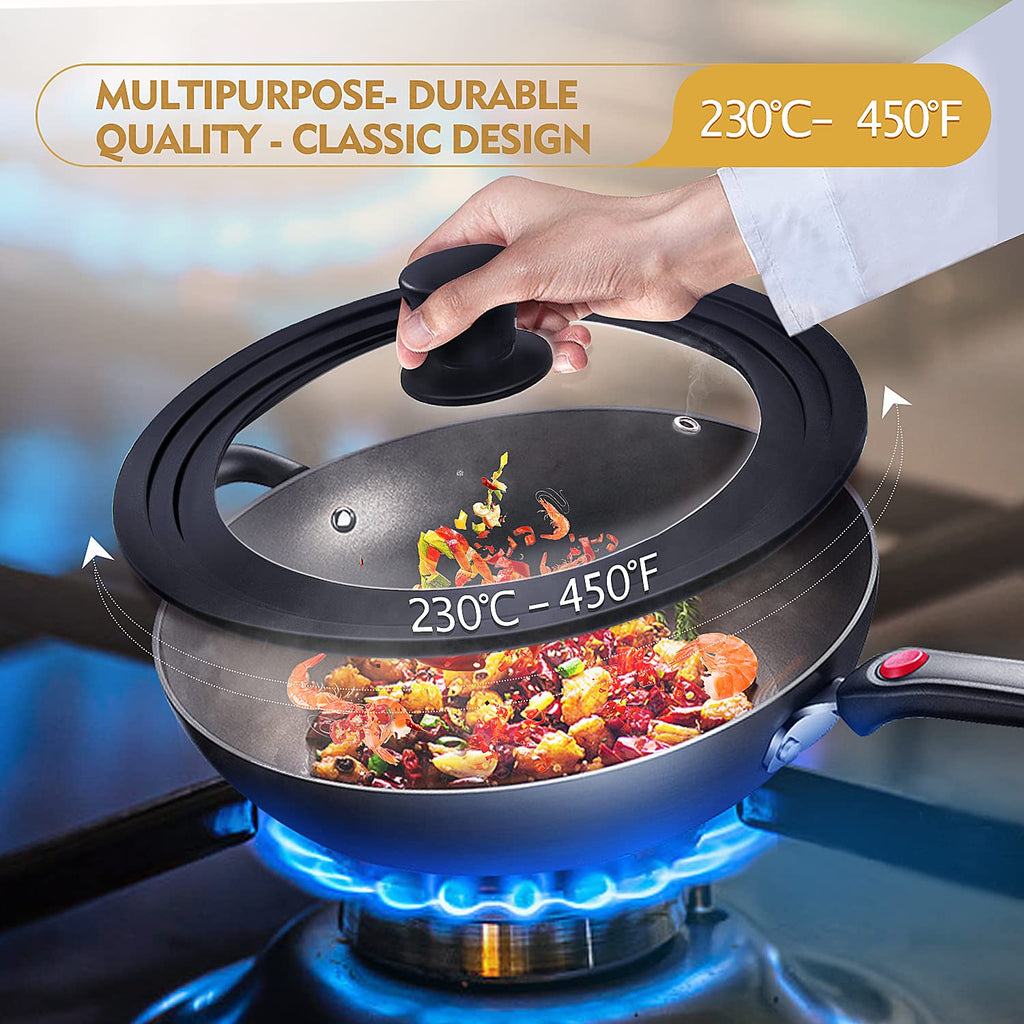 Universal Lid for Pots Pans and Skillets with Silicone Rim and Tempered Glass H41557