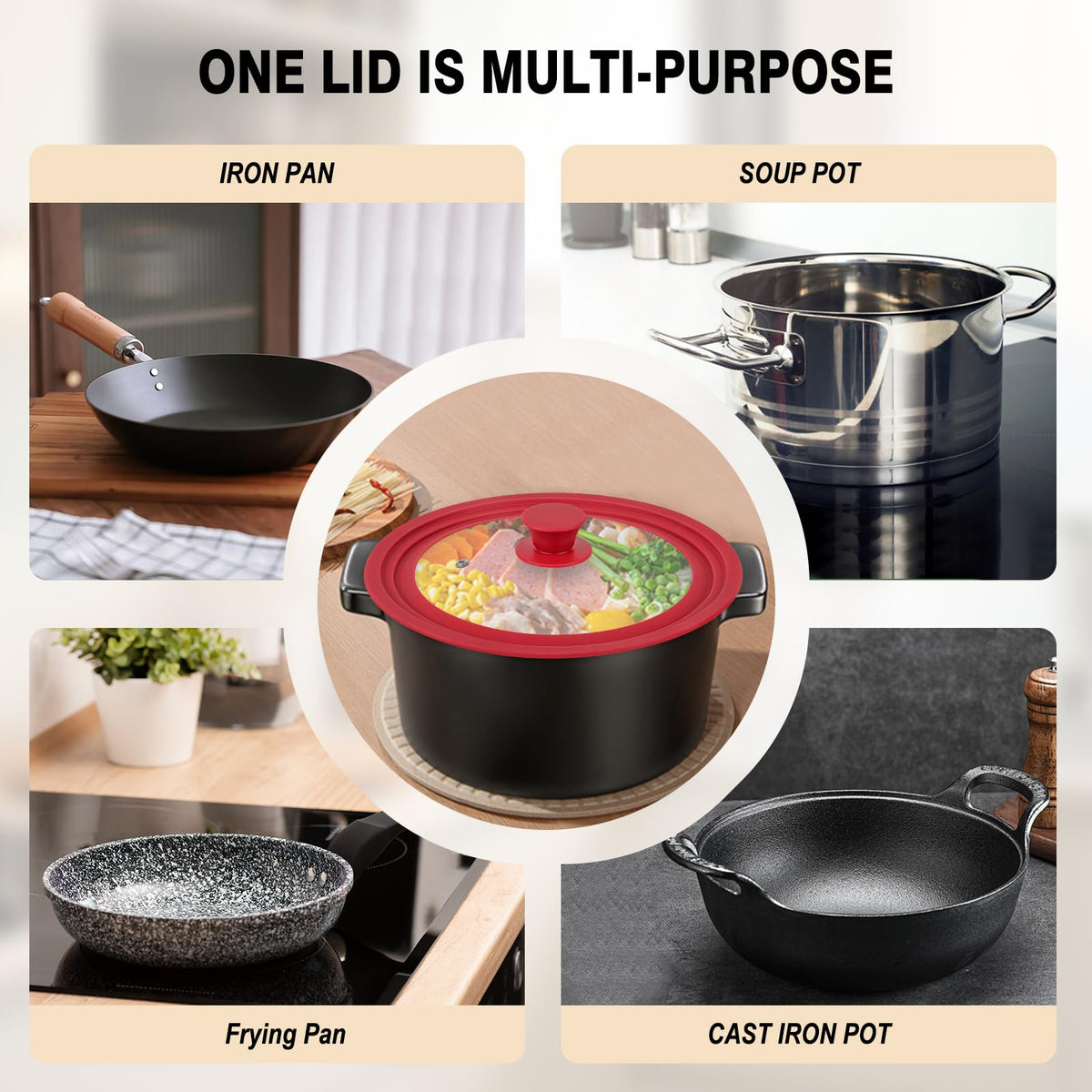 Universal Tempered Glass Pan Lid with Silicone Edge I92787