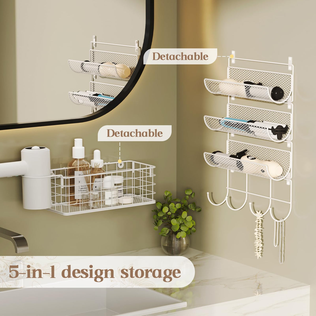 Wall-Mounted Hair Dryer Holder 4-Shelf White R4839
