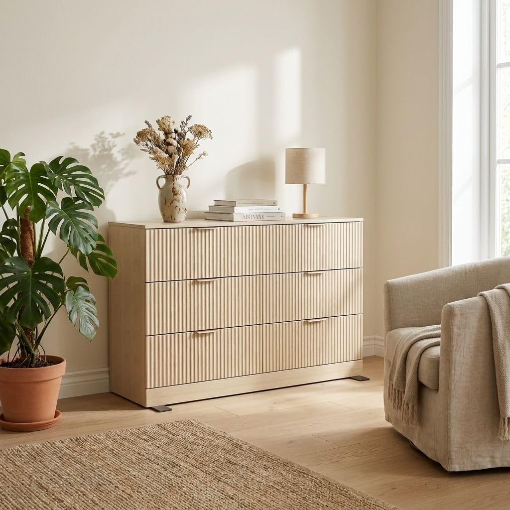 Natural Wood 6 Drawer Dresser Q1601