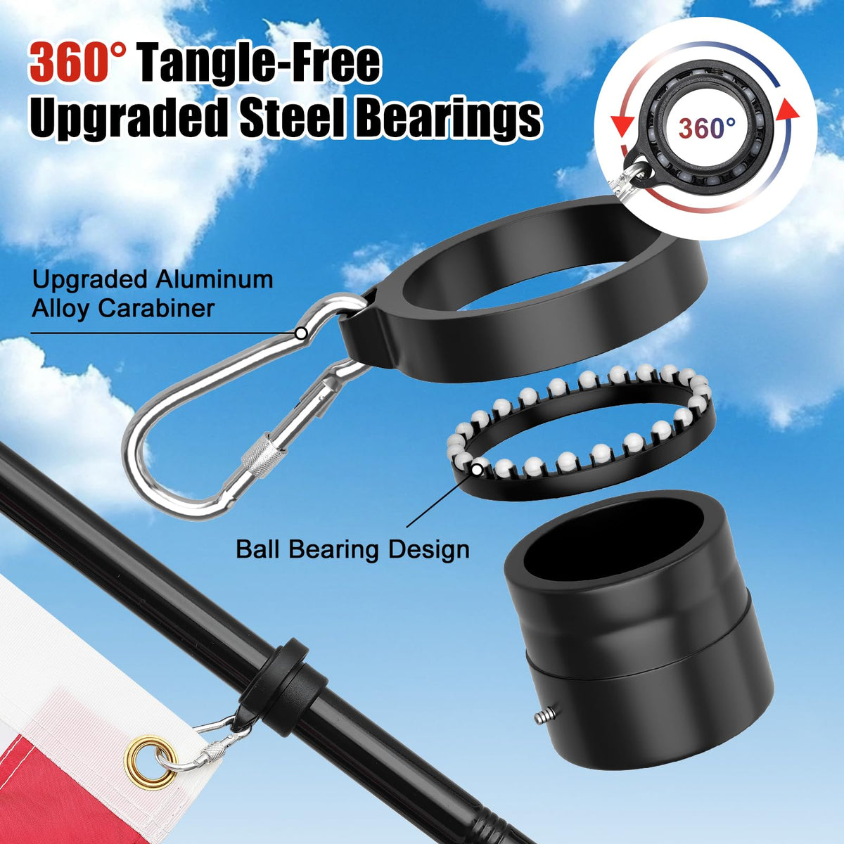 5ft Stainless Steel Flagpole with 3x5 Embroidered US Flag Q622