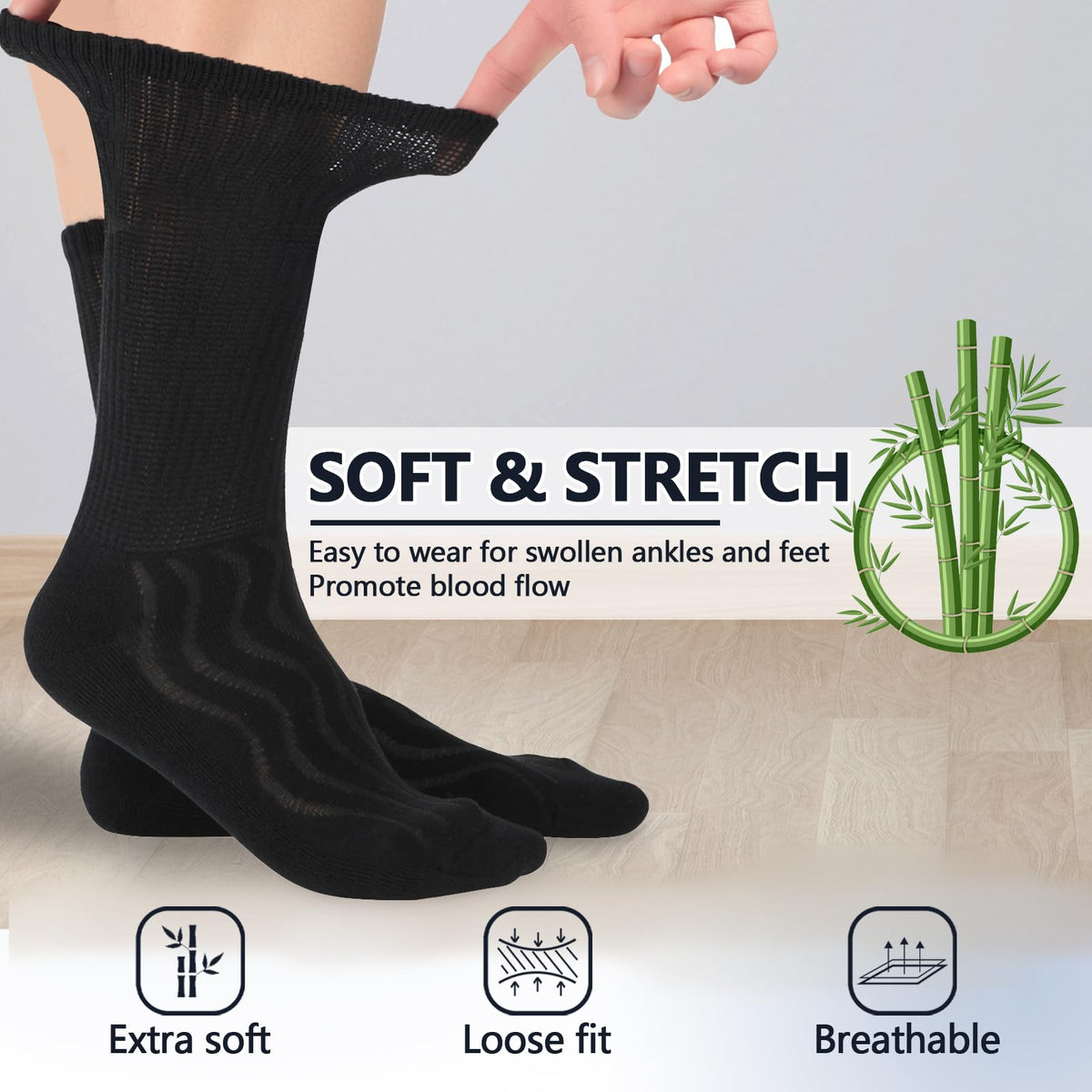 Bamboo Viscose Non-Binding Moisture Wicking Crew Socks With Seamless Toe V948