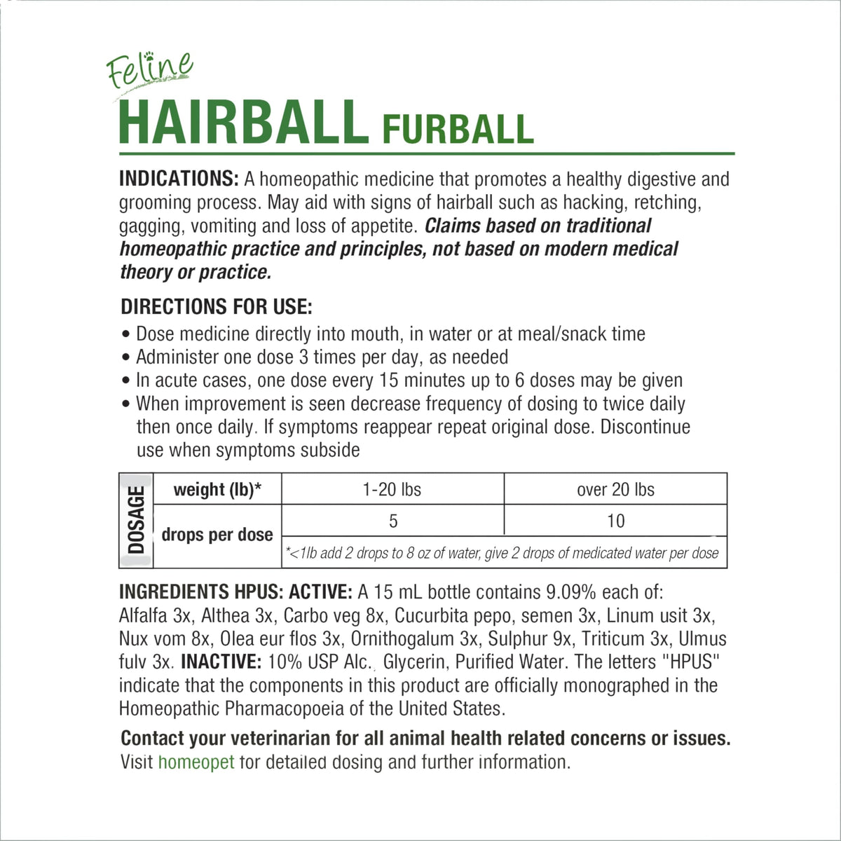 Feline Hairball Supplement 15 Milliliters H49311