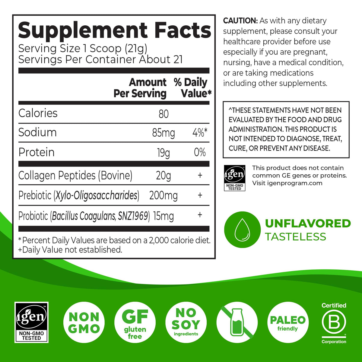 Collagen Peptides + Prebiotic & Probiotics Powder, 1lb N763714