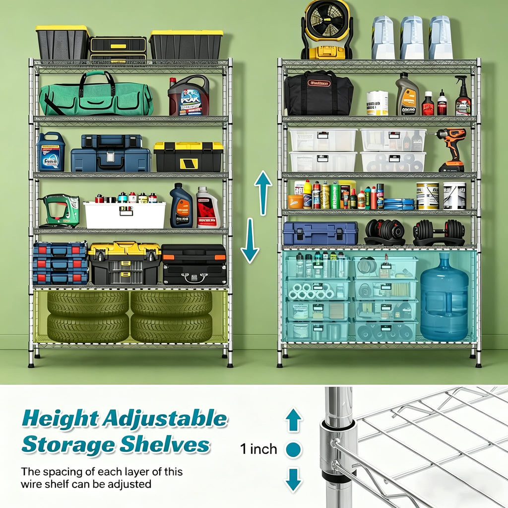 6-Tier Heavy Duty Steel Wire Shelving Unit with Wheels L97006