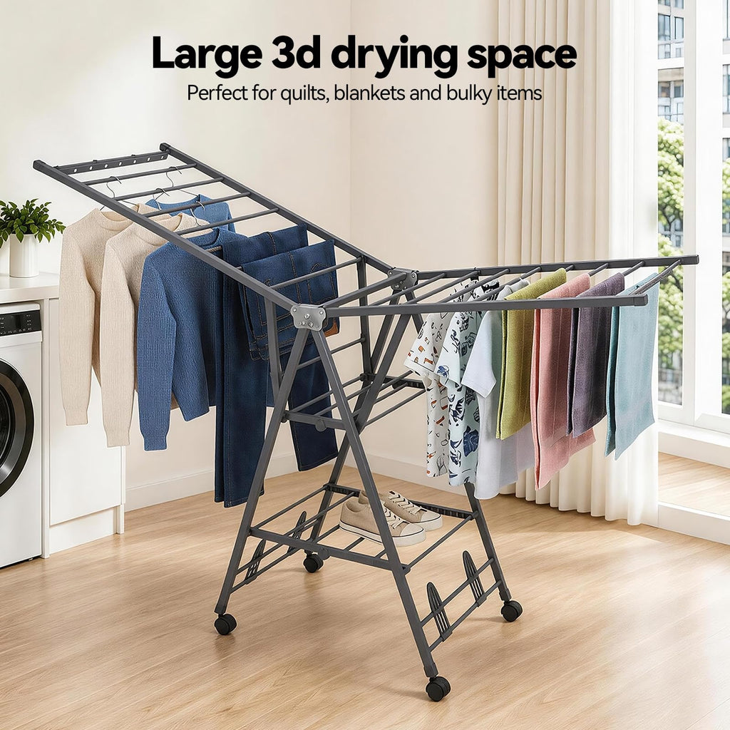 Foldable Metal Clothes Drying Rack with Wheels A239