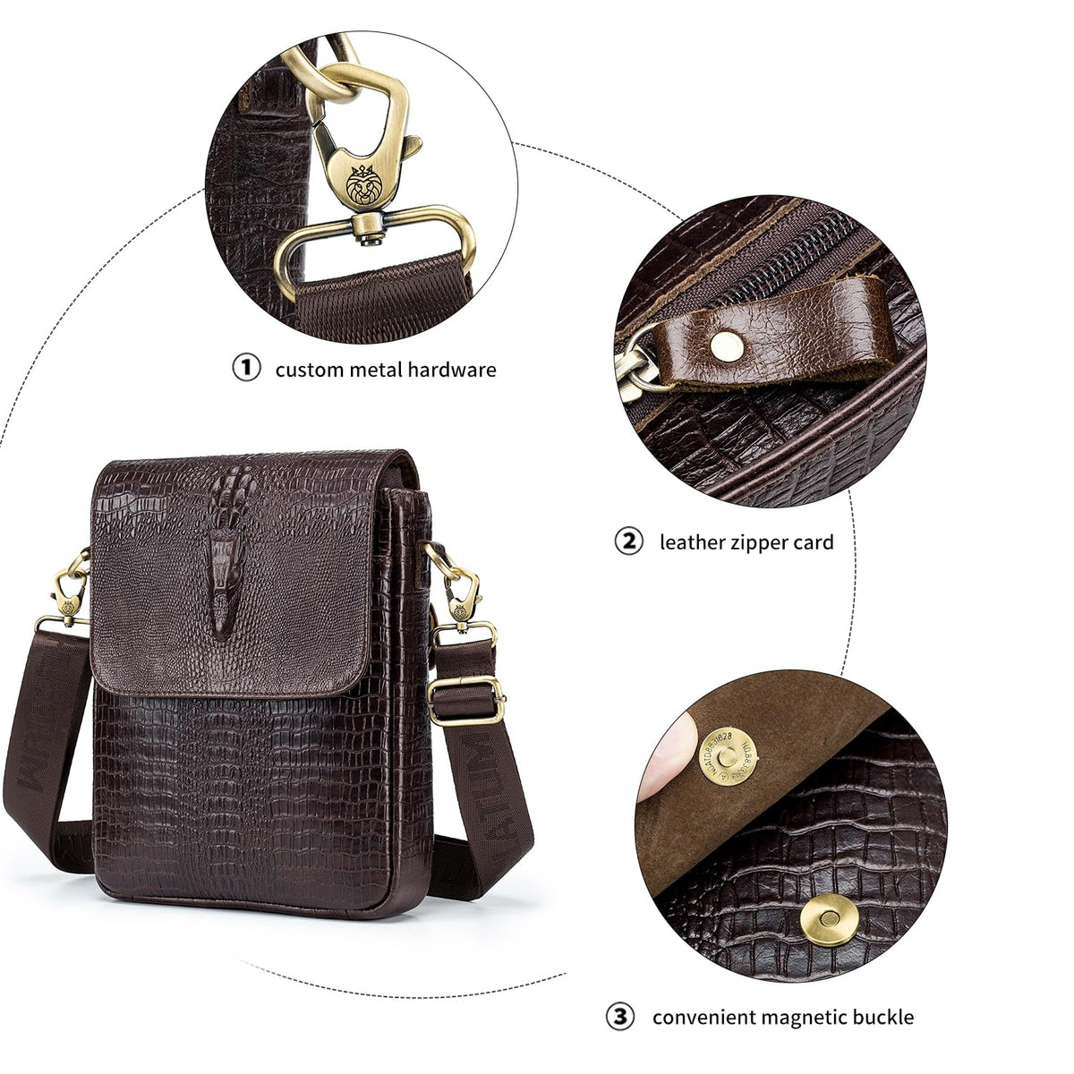 Leather Crocodile Embossed Messenger Bag U34410