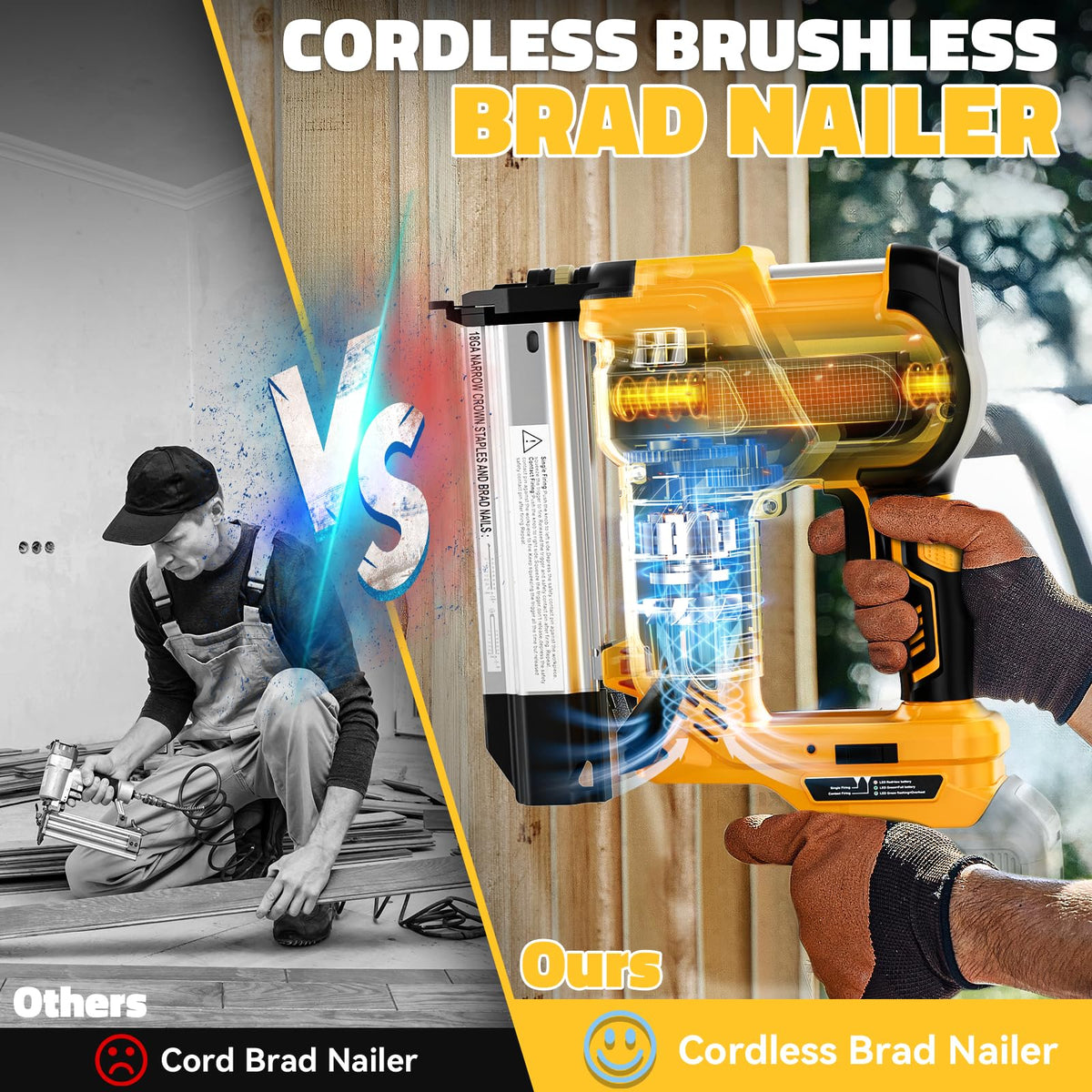 Cordless 2 in 1 Electric Nail Gun Staple Gun with 18GA Nails D58156