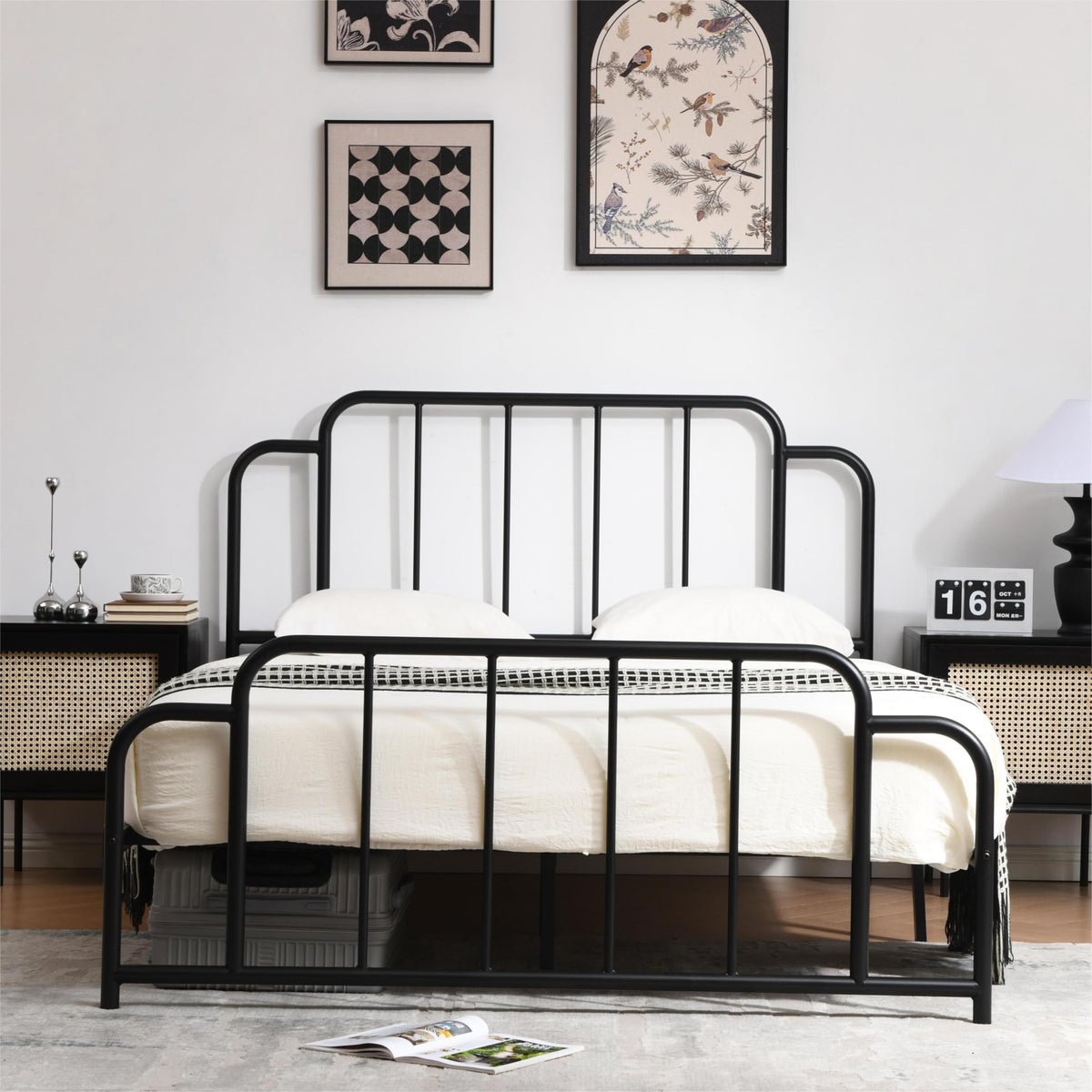 Black Full Size Metal Bed with Headboard and Footboard K9394