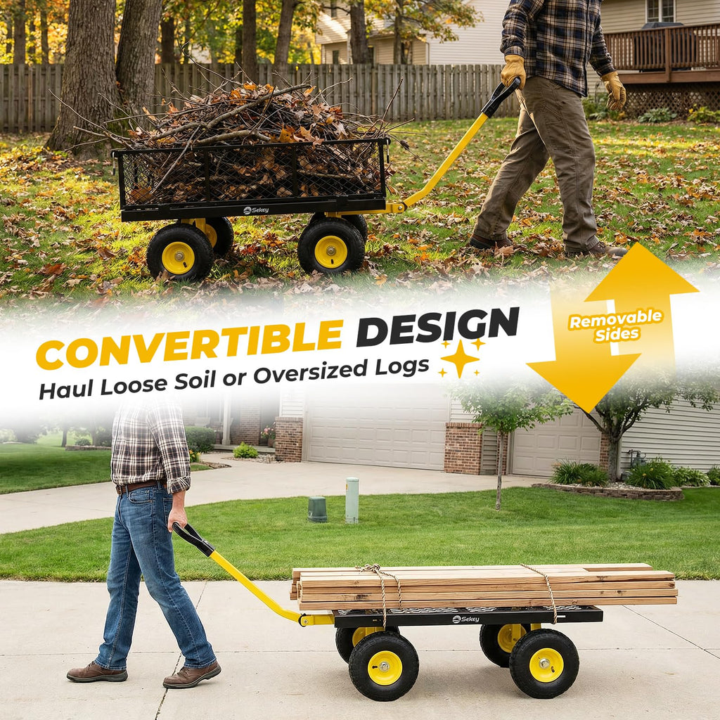 Steel Garden Cart 1000 lb Capacity Removable Sides Q42683
